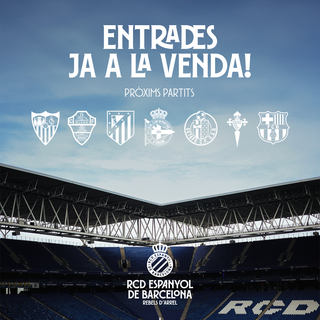 Tickets now on sale for matches at RCDE Stadium until January